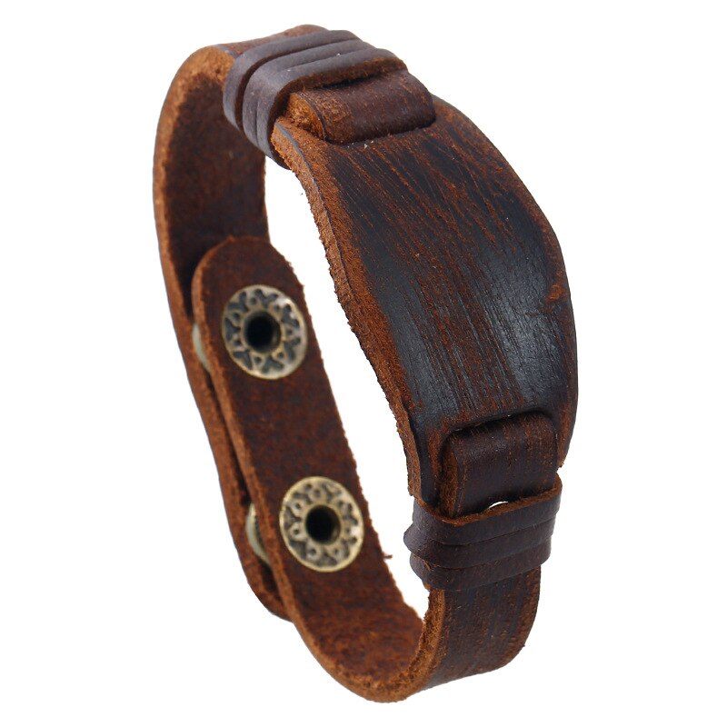 Bracelet en cuir marron pour hommes et femmes, bijoux Vintage, large, à la