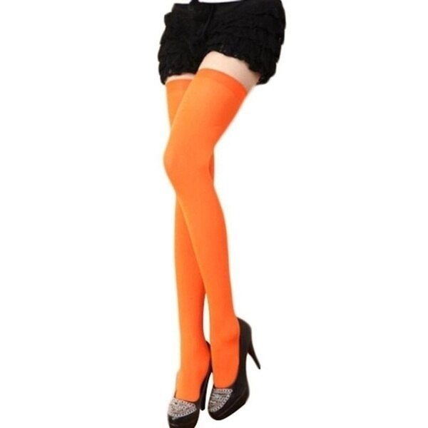 Chaussettes Sexy en coton au dessus du genou, 1 paire, bas haut de cuisse, mince, coloré, noir, gris, blanc, , Long, directe: organge