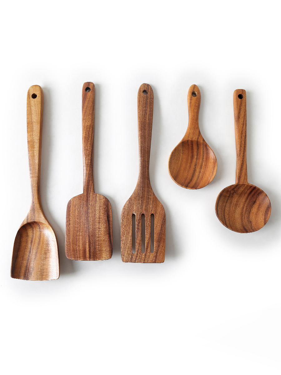 Teak Wood Spatula Spoon Colander Chopsticks Tablespoon Kitchen Wooden Soup Long handle Spoon
