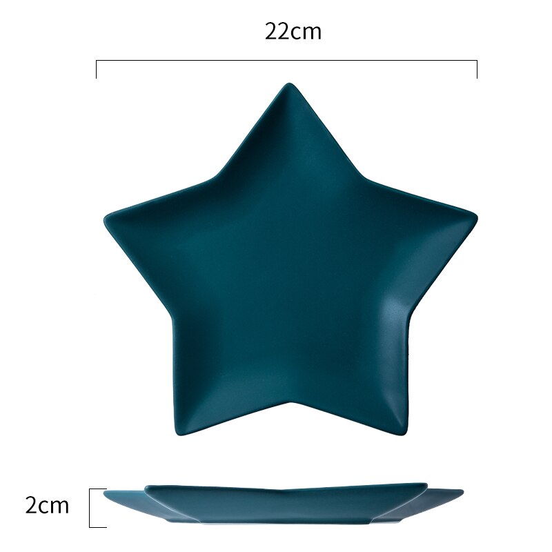 Nordic ins five-pointed star plate ceramic dish household dinner plate western steak plate fruit salad dessert plate: Dark green