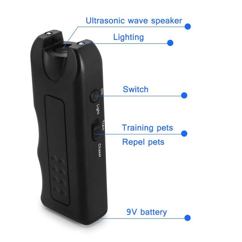 Handheld Dog Repellent and Trainer Ultrasonic Dog Deterrent Barking Stopper Dog Trainer Device LED Flashlight