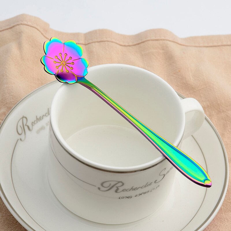 8 Pcs Of Flower Petals Stainless Steel Spoon Teaspoon Various Flower-shaped Dessert Coffee Kitchen Accessory Tool