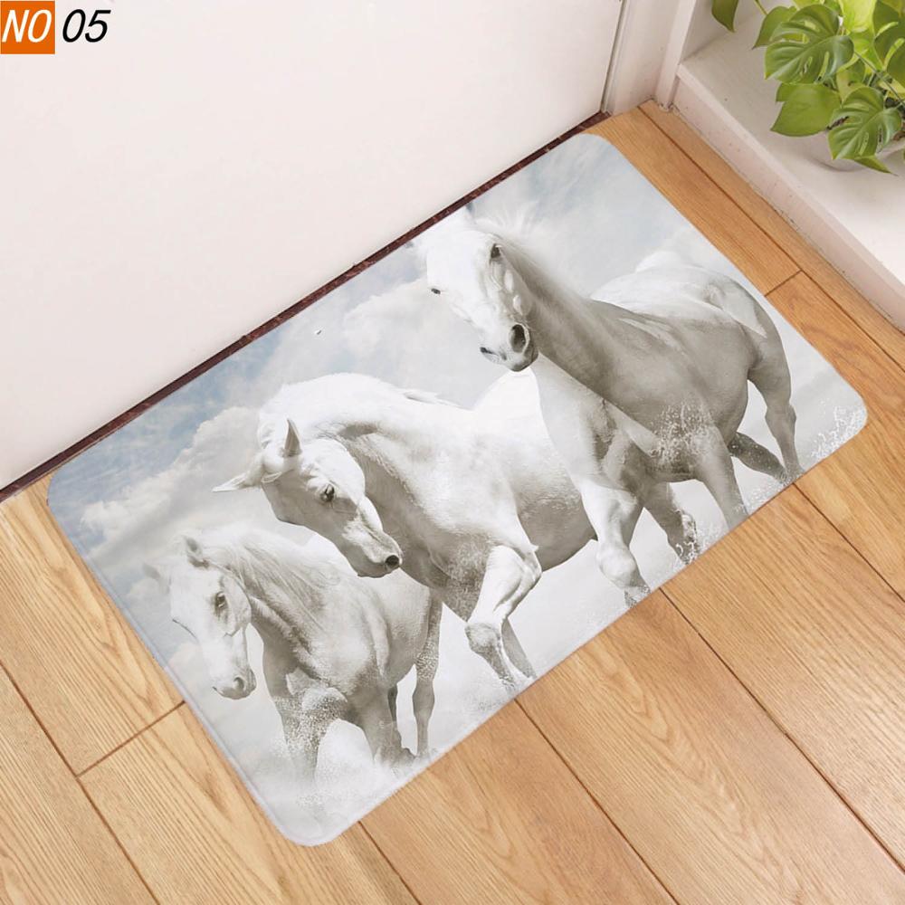 Sholisa anti-dérapant salle de bain tapis tapis sol tapis de bain 3D imprimé cheval Absorption d'eau salon toilette porte: Rose / 50x80CM
