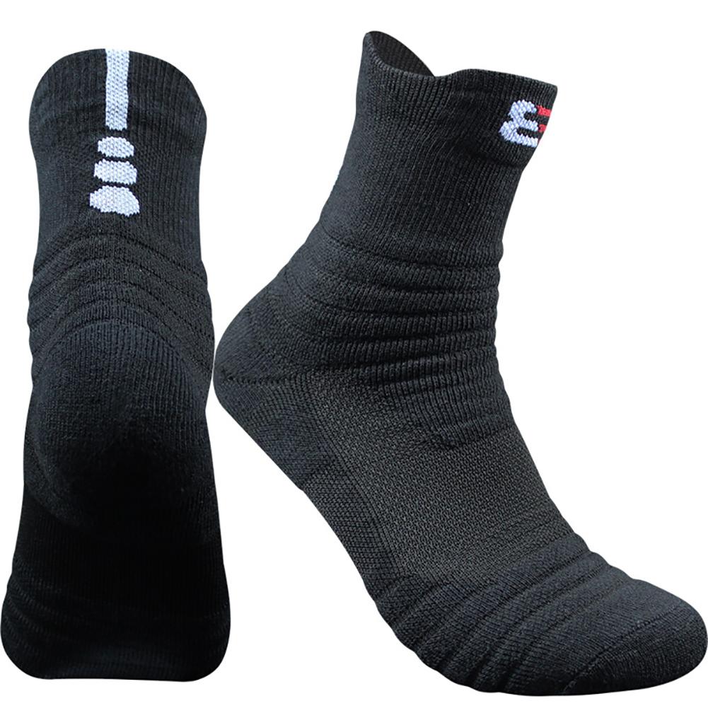 1 par de calcetines de baloncesto para hombre, calcetines deportivos para correr al aire libre, calcetines deportivos antideslizantes para tenis y bádminton: Black