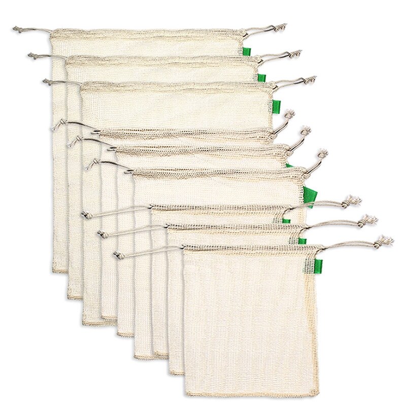 9Pcs Organic Cotton Mesh Produce Bags Reusable Washable Storage Drawstring Bag for Shopping, Grocery,Fruit Vegetable: Default Title