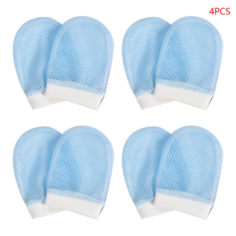 4Pairs/Set Baby Gloves 0-6 Month Newborn Infant Anti-grab Breathable Hand Cover: Blue