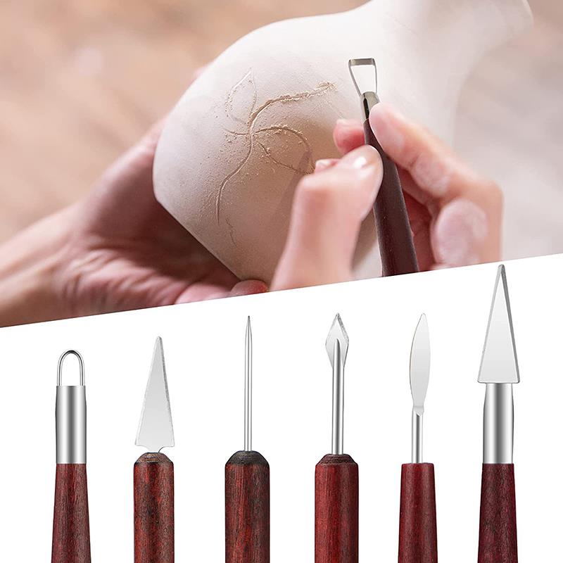 6pcs DIY Pottery Clay Tools Wooden Handle Pottery Carving Tool For Pottery Sculpture Ceramic Clay Trimming Cutting Kit
