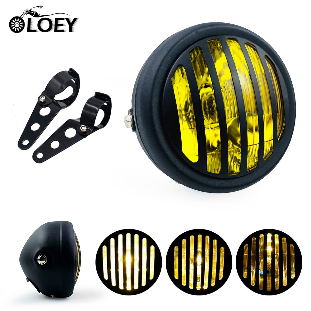 Phare LED rond avec supports pour motos, pour Chopper/Bobber/Cafe Racer/vélos de tourisme, 12V