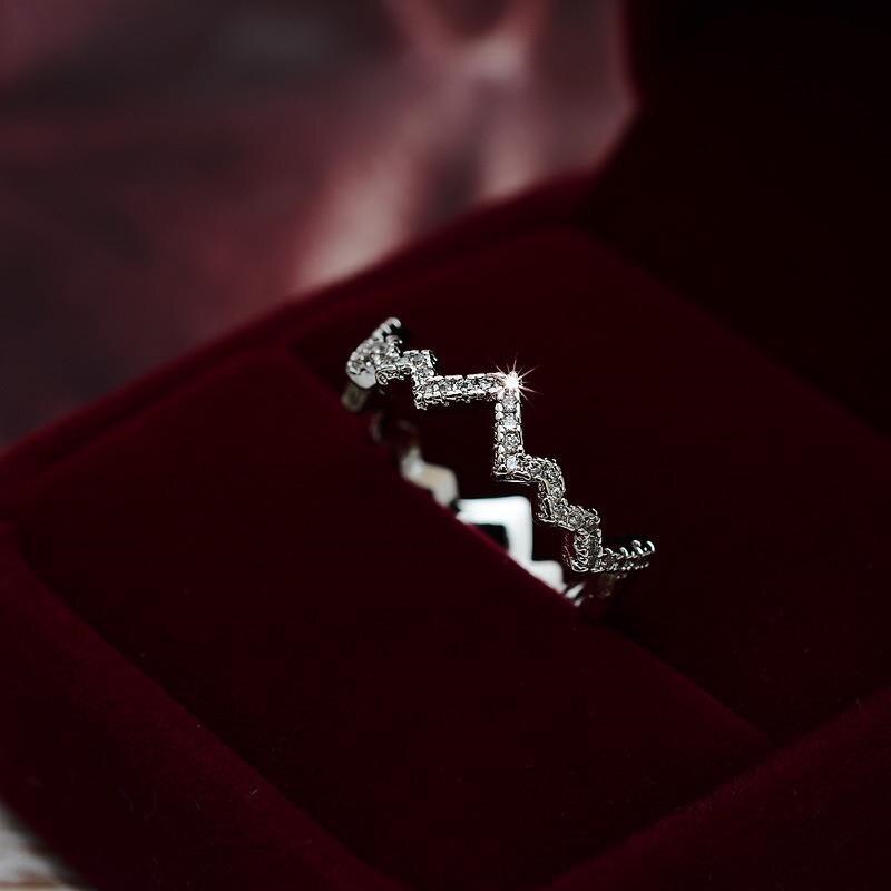 Vecalon Heartbeat Promise ring 925 Sterling Silver AAAAA Cz Fine wedding band rings For women Bridal Party Finger Jewelry