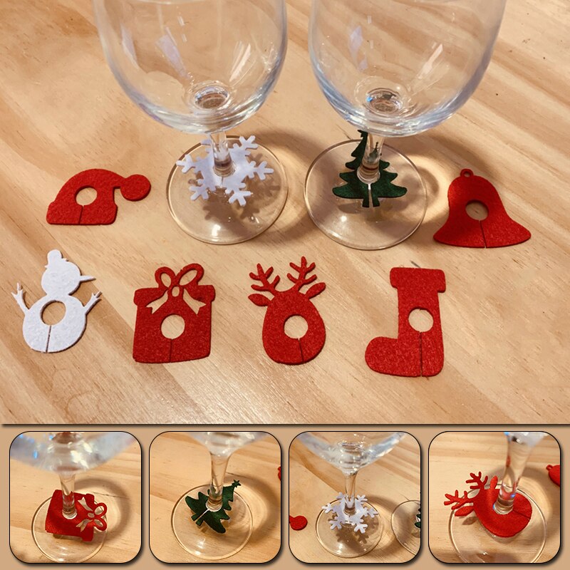 6 stk / lot jul vinglas dekoration charms fest år kop ring borddekorationer xmas vedhæng dekoration navidad