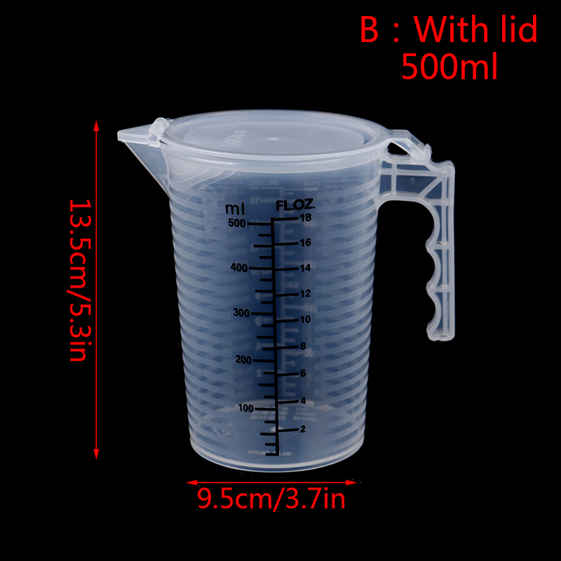 1PC 100/250/500ML Plastic Measuring Cups Jug Liquid Container Baking Kitchen Water With Cover Kitchne Accessories Mixing Cup: B500
