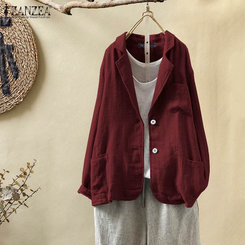 ZANZEA Frauen Plus Größe Blazer Neue Herbst Mantel Jacken Jahrgang Solide verlieren Taschen Anzug Blazer