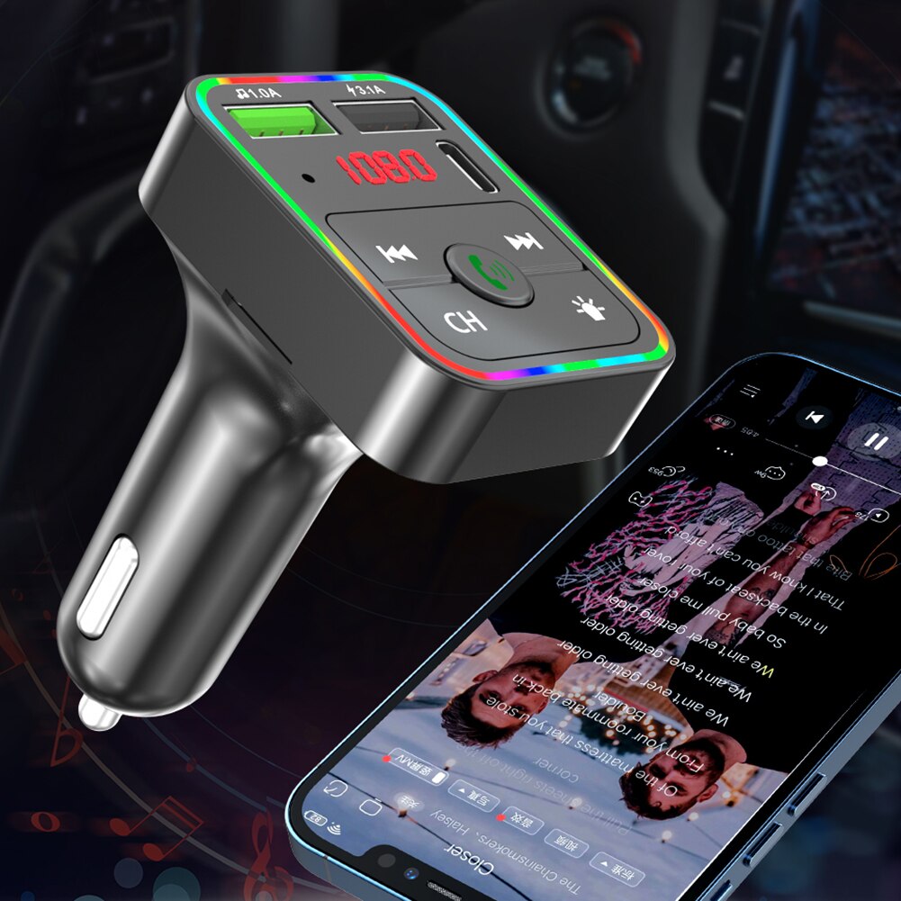 F2 Auto Bluetooth Fm-zender MP3 Speler Usb Charger W/Kleurrijke Led Backlight Dual Usb Fast Charger Auto Accessoires