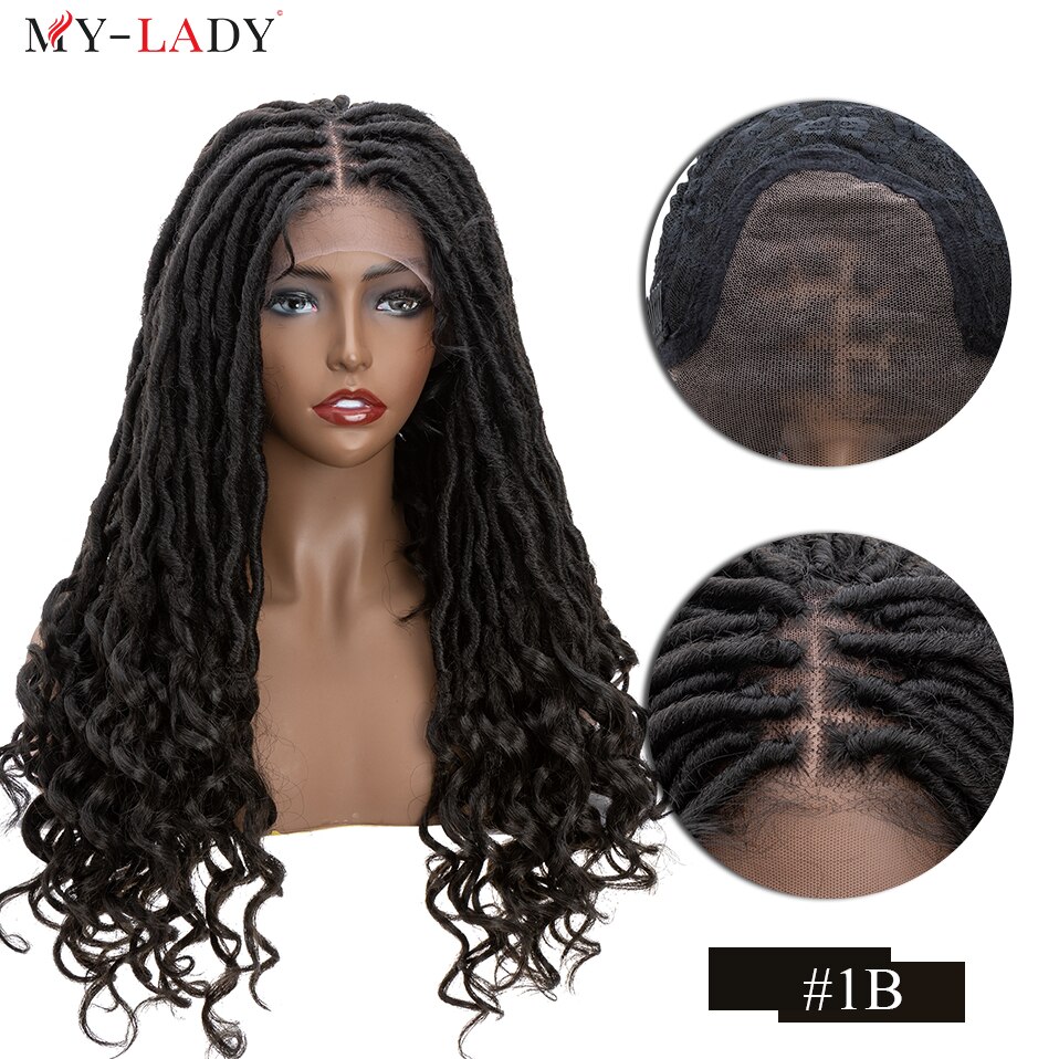 My-Lady 25inches Synthetic Lace Front Braids Wig Braid For Black Woman Long Culy African Hair Faux Locs Goddess Braided Wigs: 1B