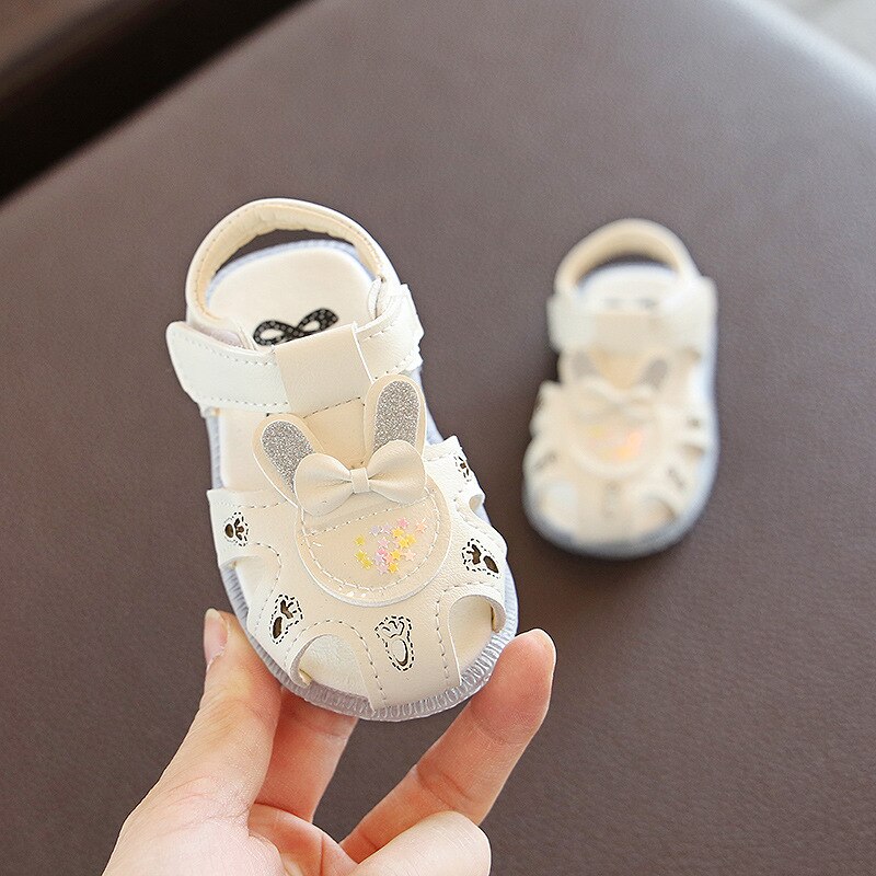 Söt kanin bebis flickor sommar sandaler bebis småbarn skor mjuka barn prinsessa sommar lägenheter första vandrare: Vit / Eu19 ( inre 14cm)