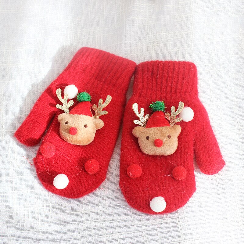 Christmas Red Full Finger Gloves Mittens Snowman Gloves Girl Knitting Needle Thickened Party Year Children: D / M