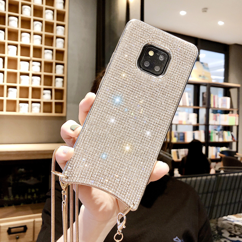 Capa de brilho com strass, capa de silicone macio tpu com glitter para huawei mate20 p30 pro, bolsa de corrente de diamante para samsung s10 plus capa de cobertura