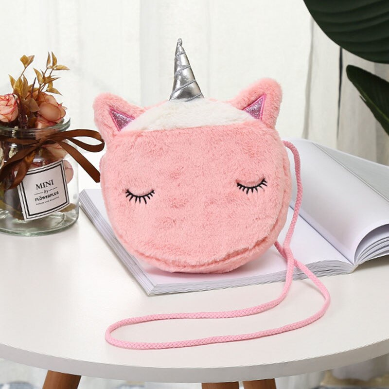 Cute Unicorn Children Plush Coin Purse Girls Good Birthday Children Inclined Shoulder Bag Little Princess zipper Bag: 8