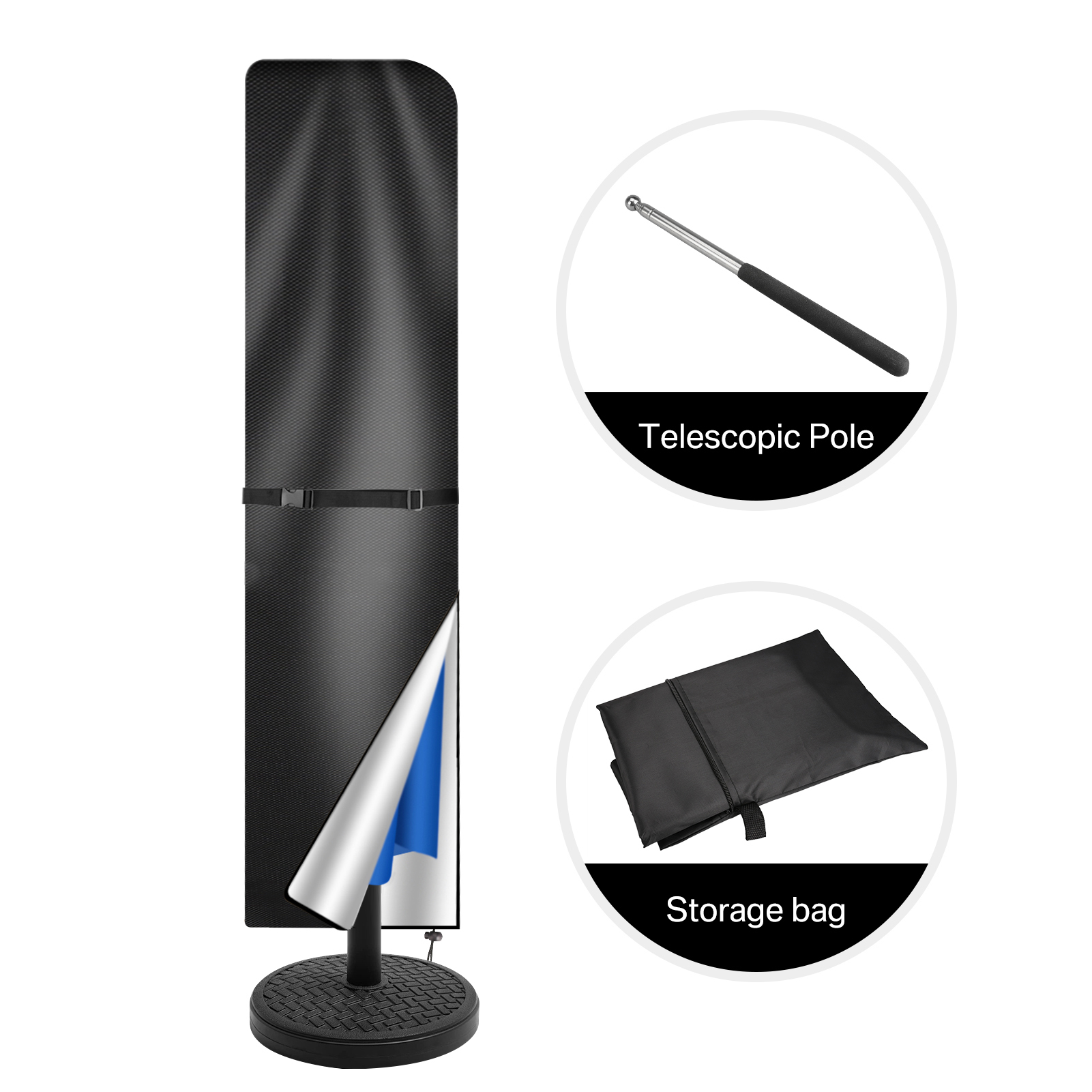 Parasolhoes Waterdichte rechte parasolbeschermhoes met telescopische paal en ritssluiting Geschikt voor grote paraplu-terrasparasol: M / Silver color