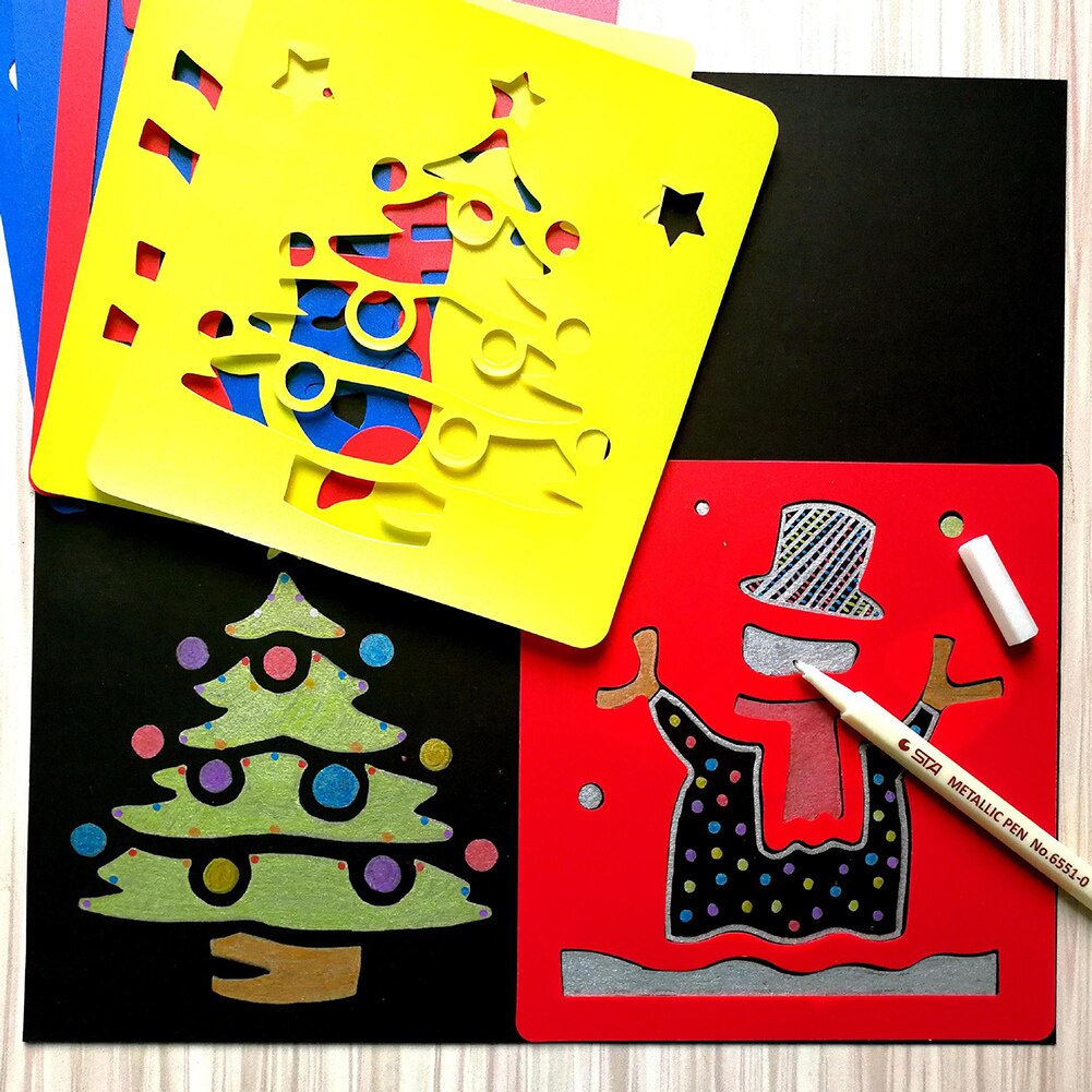 6 st santa snöflinga ängel rita stenciler barn gör-det-själv rita scrapbook mall brevpapper linjal