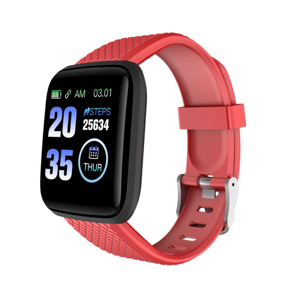116 plus smart klocka puls fitness tracker klockor män kvinnor blodtrycksmätare vattentät sport smartwatch: Röd