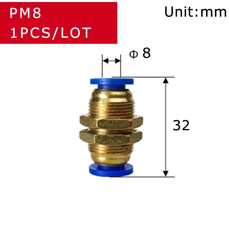 PM Straight Bulkhead Union Connector 4-12mm OD Hose Plastic Push In Gas Quick Connector Air Fitting Plumbing Pneumatic Fitting: PM8