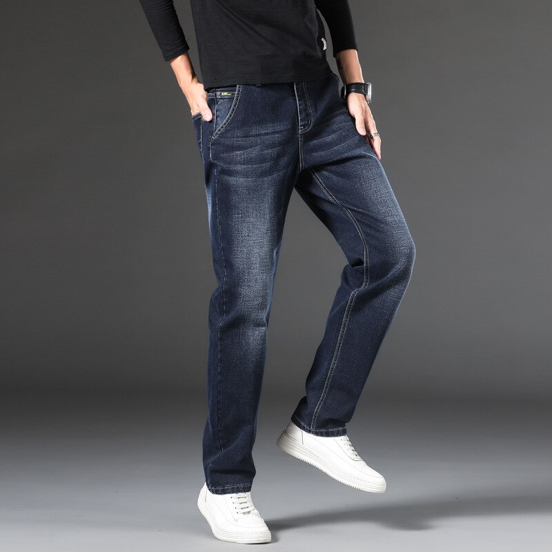 Plus size 28-46 mænd business jeans klassiske mænd stretch jeans baggy straight mænd denim bukser bomuld blå arbejds jeans mænd ,933lz