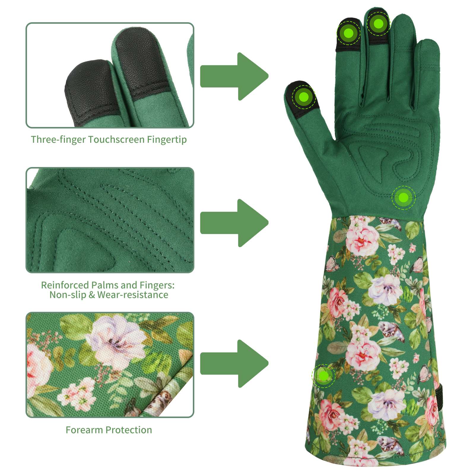 Gardening Gloves for Women Breathable Long Garden Gloves with Grip Thorn-Proof Leather Work Gardening Gloves