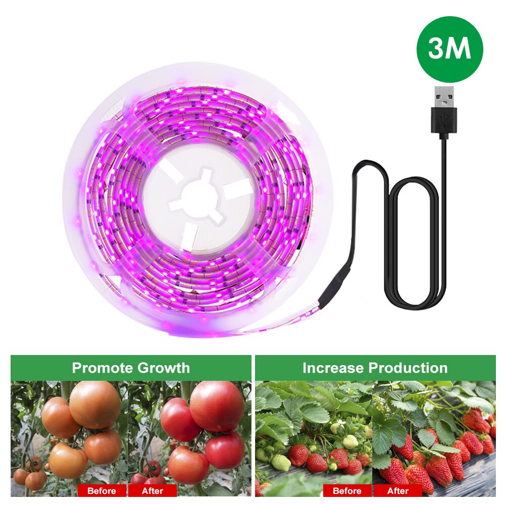LED Grow Light Full Spectrum USB Grow Light Strip 5M 2835 SMD DC5V LED Phyto Tape for Seed Plants Flowers Greenhouses Vegetable: 3M