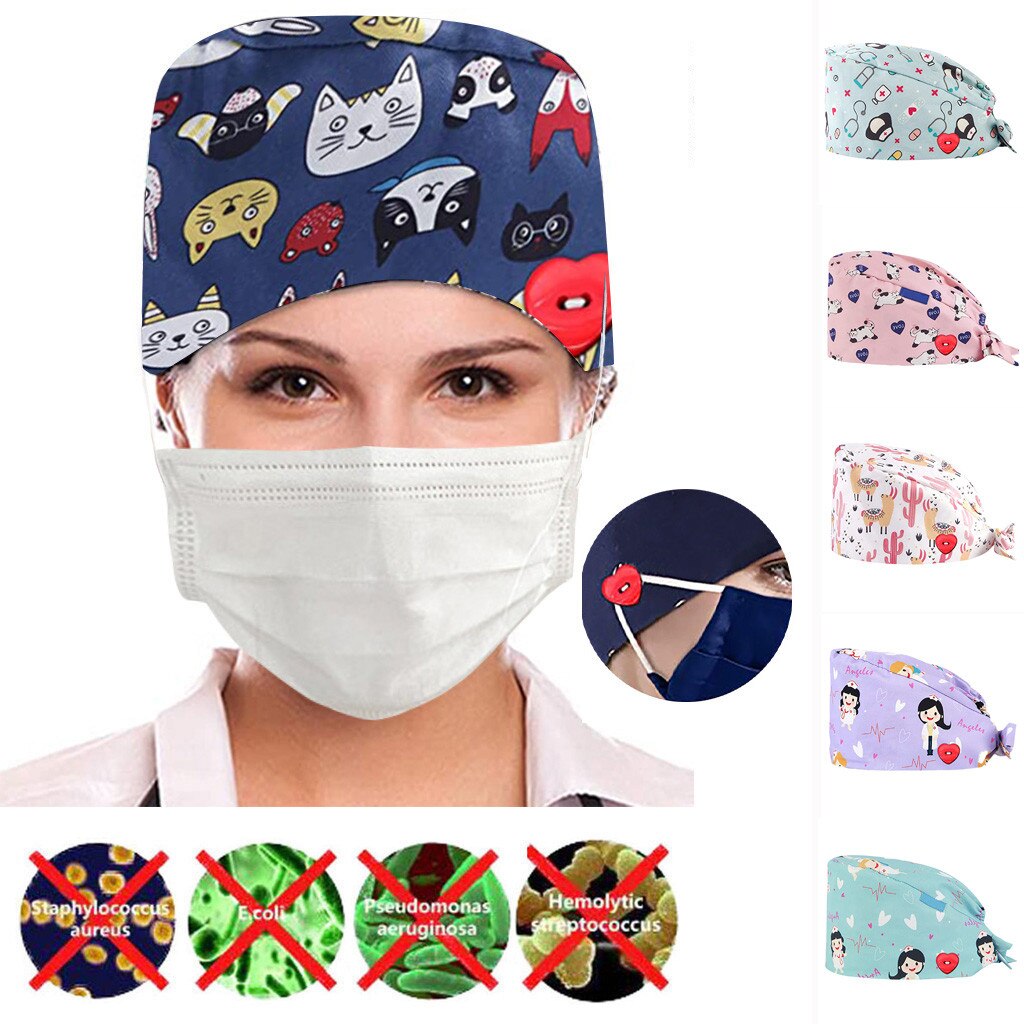Beautician Dust Cap Multicolor Cartoon Cartoons Printing Cap Scrub Cap Casual Gourd Hat Adjustable Unisex Chef Hat
