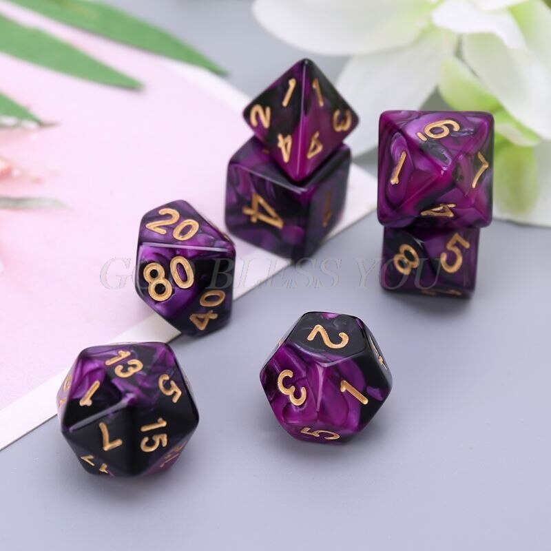 7Stck Acryl Würfel Würfel Digitale Schwarz Lila Gold Punkte D4 D6 D8 D10 D12 D20 KTV Bar Nachtclub Unterhaltung werkzeuge Erwachsene Spielzeug