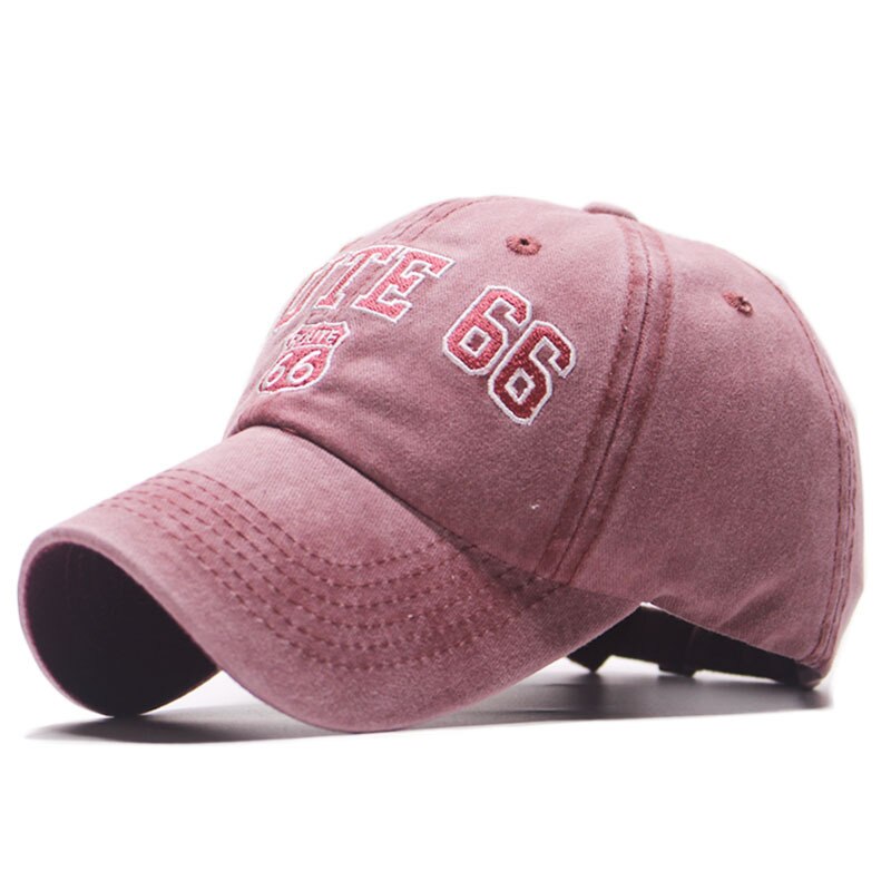 bomull brev rute 66 retro baseballcaps europeisk og amerikansk stil vasket denimcaps: Vinrød