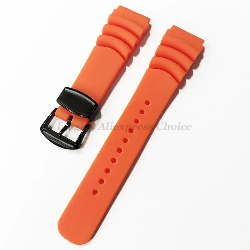Bracelet de montre en Silicone pour SEIKO SKX007 009 plongée 007 pour résine en conserve d'ormeau 20mm 22mm bracelet de montre anneau fermoir boucle ardillon ceinture: BLACK WHITE / 14mm