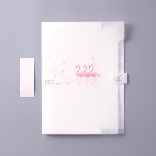 A4 pink flamingo 8 grid document bag file folder expanding cute portable organ bag organizer paper holder office school supplies: flamingo style3