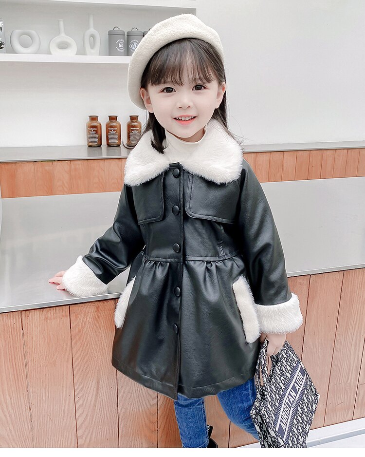 Chaqueta acolchada gruesa de algodón PU para niña 9