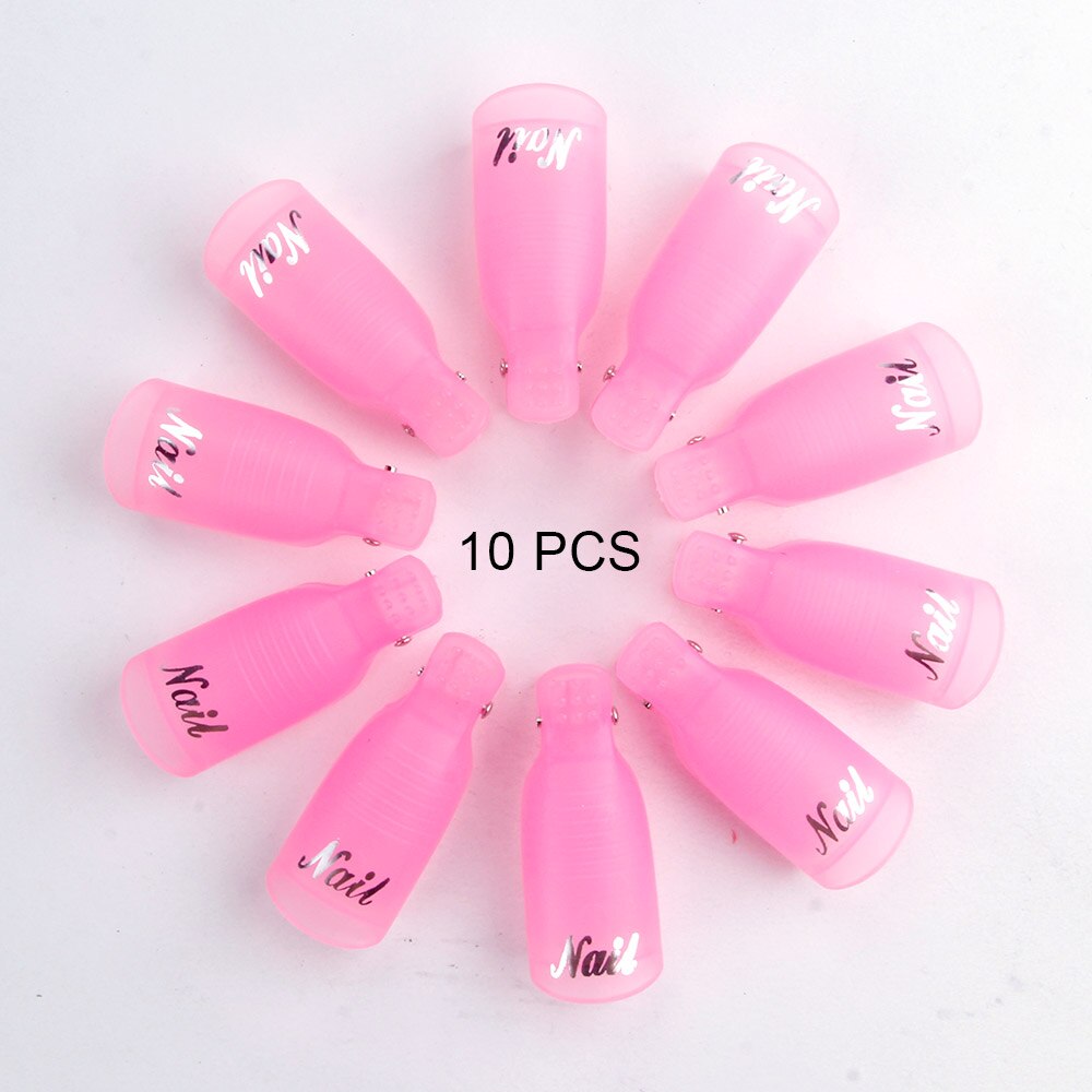 10 stk plast negleklemmer suge af gel lakfjerner omslag værktøj neglerenser til manicure negle affedtningsmiddel neglekunst tips til finne: Barbie lyserød