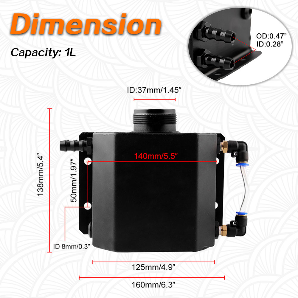 Koelvloeistof Tank 1L Olie Vangst Kan Reservoir Koelvloeistof Overflow Olie Tank Brandstoftank Aluminium Universele