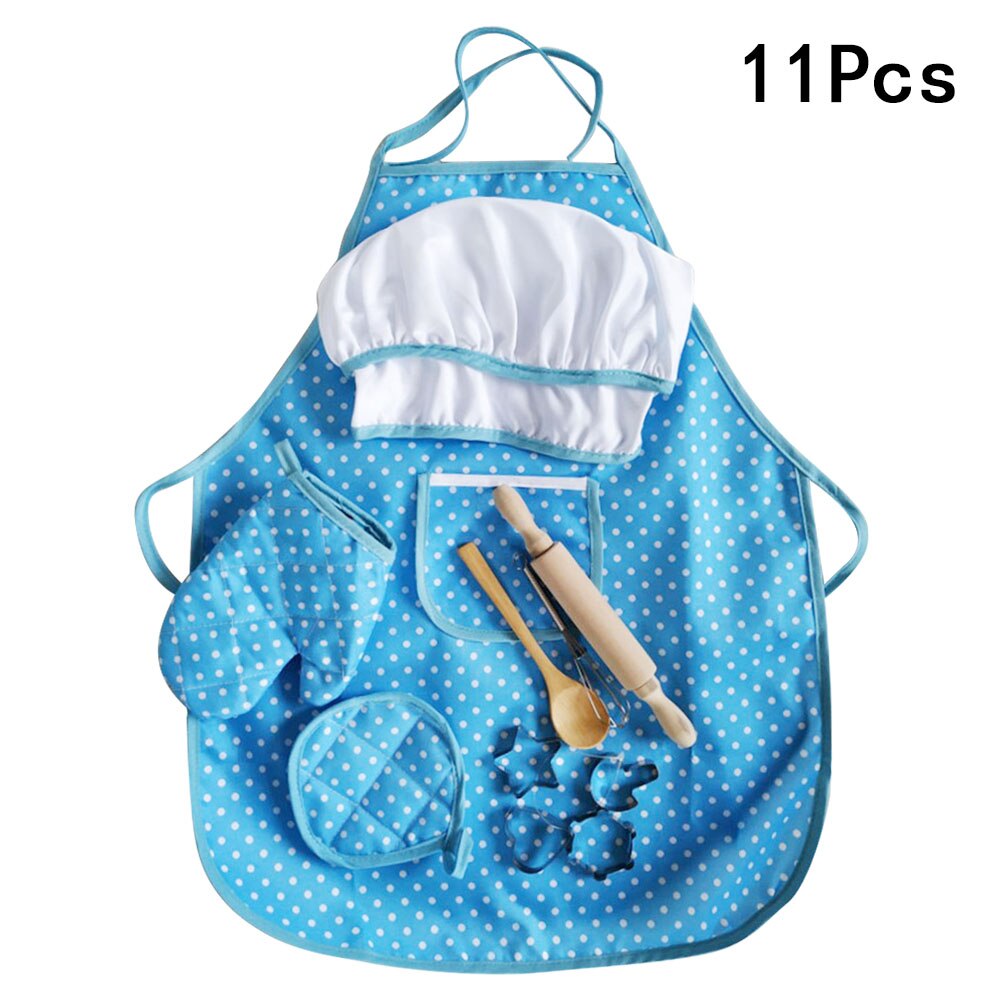 Juego de cocina completo para niños, manopla de cocina con gorro de Chef, delantal y utensilios para jugar, 11 piezas