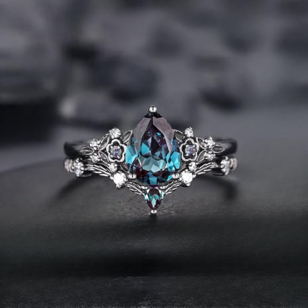 Anillos de circón de lujo para mujeres y niñas, anillo de compromiso de cristal para boda, anillos de dedo de acero inoxidable ajustables para , de joyería: 10 / Azul