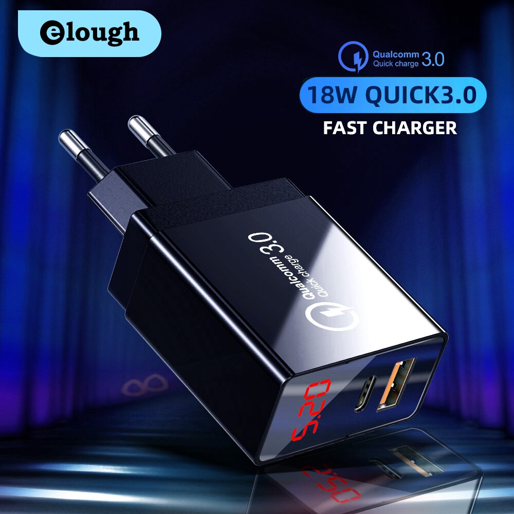 Elough-cargador USB tipo C para teléfono móvil, dispositivo de carga rápida de 18W, PD 3,0, para iPhone XS MAX 7 8 Huawei Samsung Xiaomi