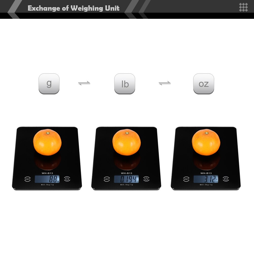 Digital Kitchen Scale LED Food Balance Scale 5KG/1g Kitchen Weight Measuring for Baking Cooking Black Electronic Kitchen Scale