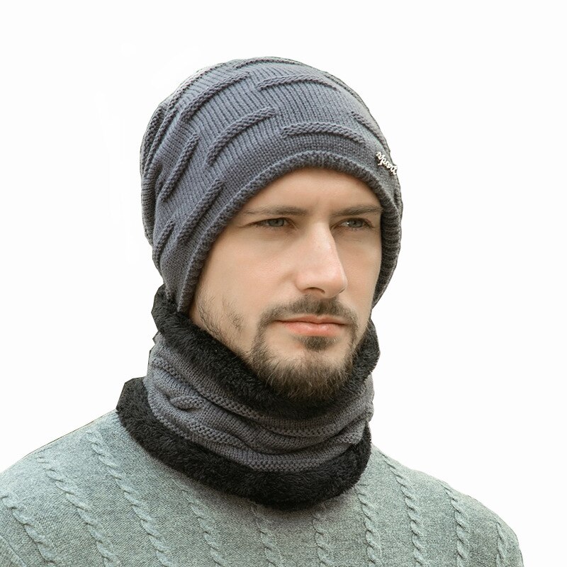 Ht2679 wintersets dikke warme wintermutsen voor heren winddicht fleece binnenin heren muts sjaalset heren gebreide mutsen winteraccessoire
