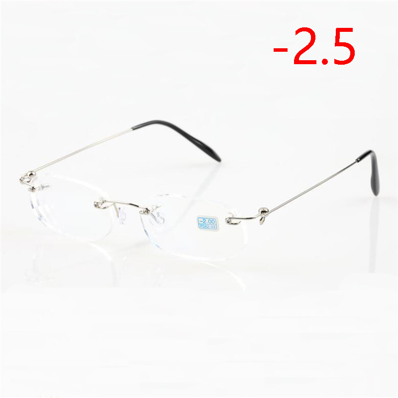 Frameless Nearsighted Glasses Finished Women Men Metal Leg Rimless Square Diopter Eyeglasses -1.0 -1.5 -2.0 -2.5 -3.0 -3.5 -4.0: Red