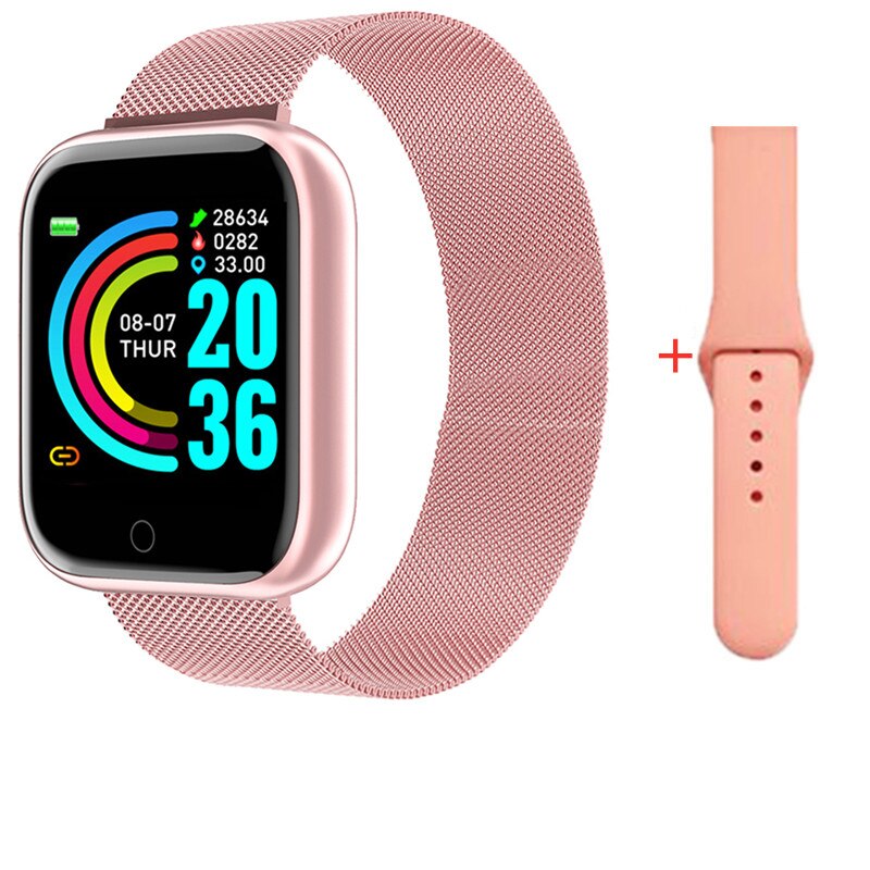 Smart Horloge Hartslag Bloeddruk Slaap Monitoring Band Waterdichte Sport Smartwatch Fitness Stap: Pink metal strap