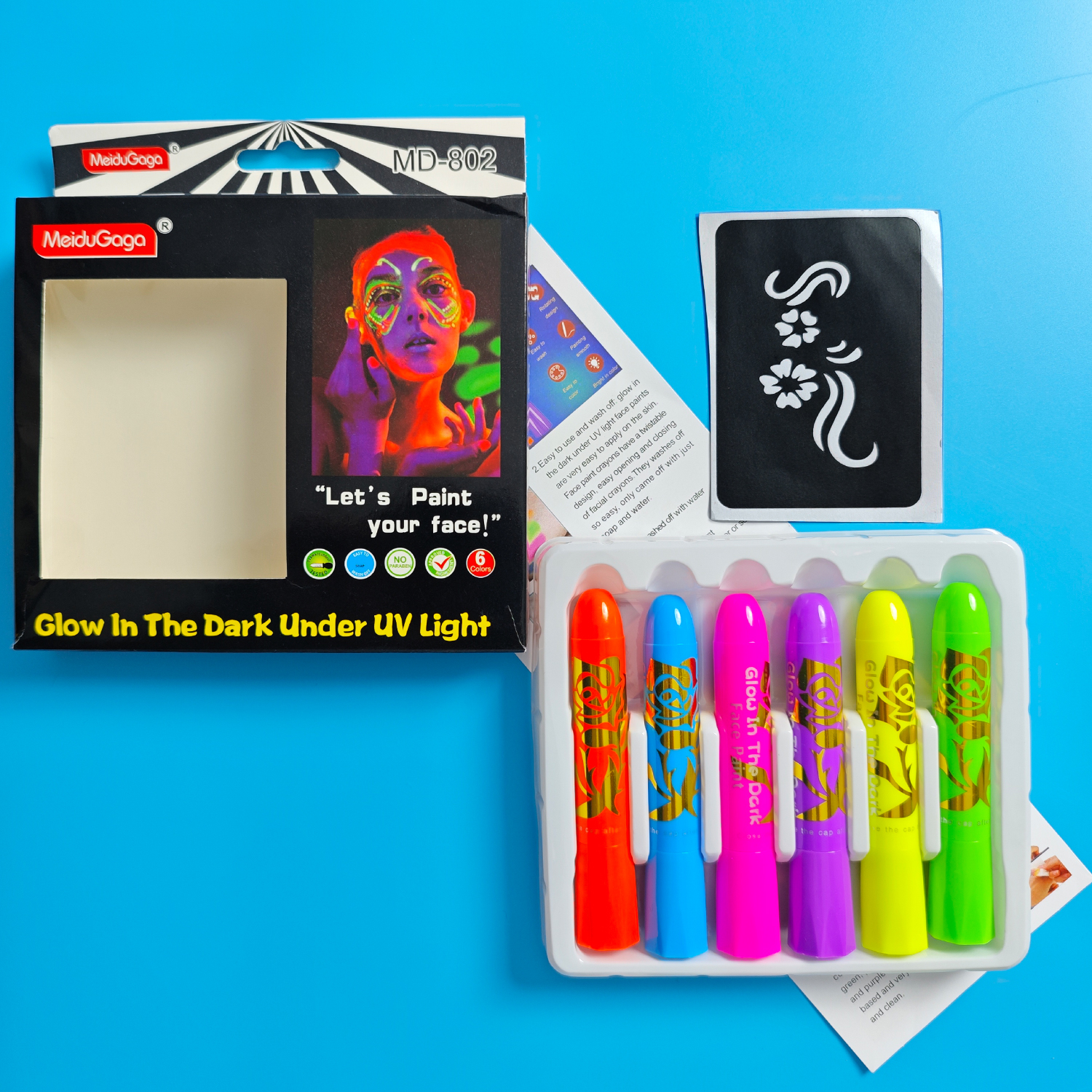 Regnbueglitter selvlysende uv-ansikts- og kroppsmalingsstift til halloween-sminke neon neonfargestift: Default Title