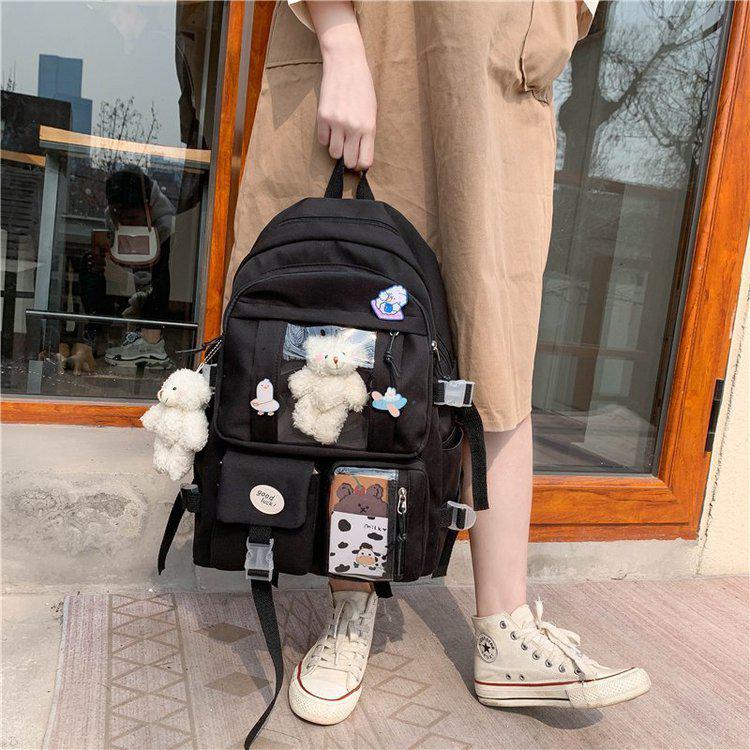 Sac à dos japonais multi-poches pour filles, pour adolescentes,: Black / Without Bear Badges