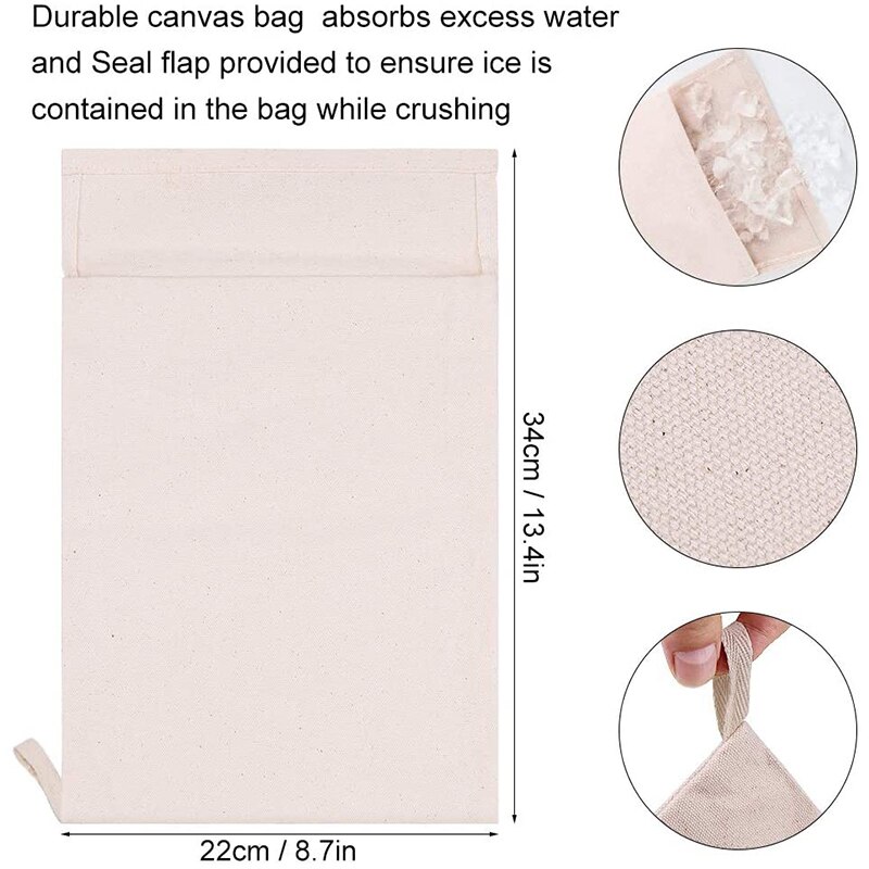 Płótno worek na lód i drewniany młotek robić kruszenia lodu, łyżka robić lodów ze stali nierdzewnej i szczypce robić lodu na lód, zestaw i akcesoria barowe