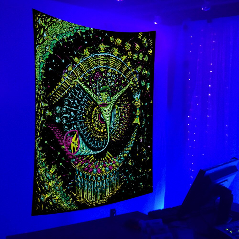 Psychedelic Black Light Tapestry UV Reactive Tapestry Hippie Decor Wall Hanging for Bedroom Dorm Indie Room Decor