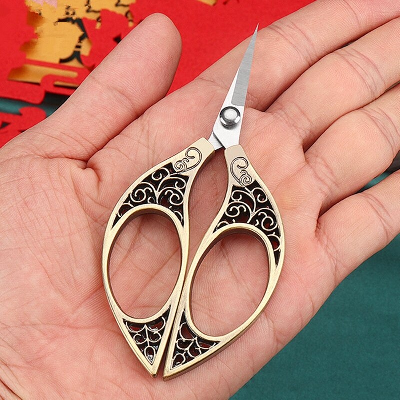 Stainless Steel Stitch Retro Classic Vintage Antique Fine Embroidery Cross-stitch Sewing Tailor Scissor Handicraft Fabric Shears: Green bronze