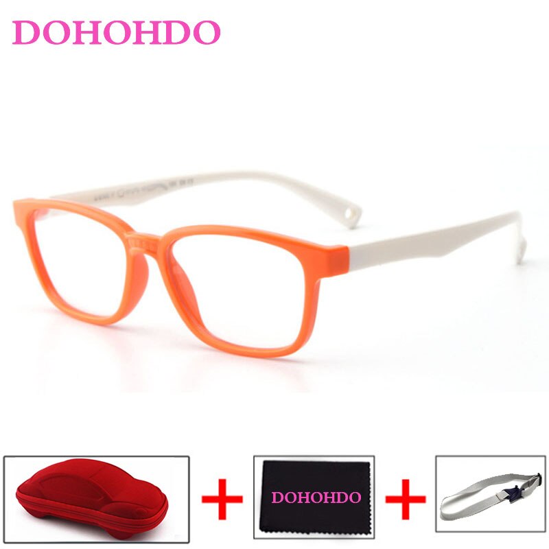 DOHOHDO okulary dla dzieci dziewczyny chłopiec elastyczne oprawki robić okularów okulary dla dzieci zdrowe ramki silikonowe oprawki robić okularów dziecko za darmo: pomarańczowy biały-R